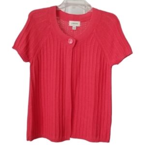 St. John's Bay Women's Coral Pink Shirt Sleeve Single Button Cardigan Sweater